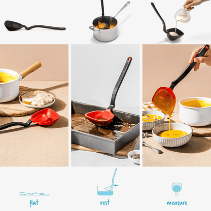Dreamfarm Fladle Fold-Flat, Space-Saving Serving & Cooking Ladle Measures up to 1/2 Cup with Silicone Scraping Squeegee-Tip - 12"
