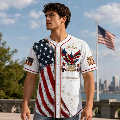 Men's USA 250th Anniversary Baseball Jersey Patriotic American Flag Eagle Button Down Shirt 1776-2026