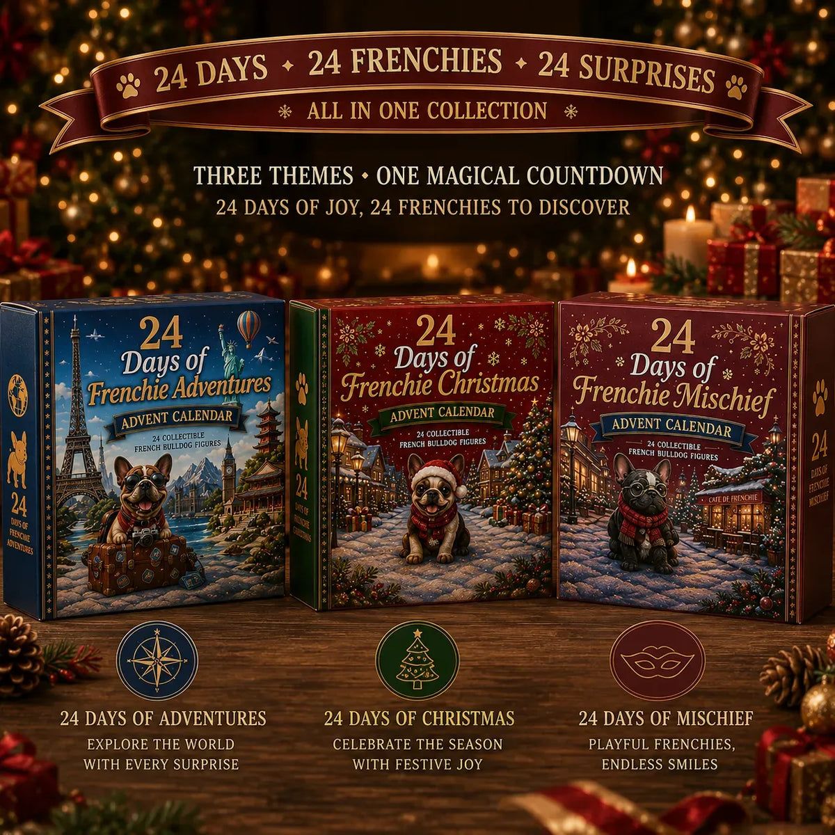 ⏳Last Day 49% OFF – 🐶 24-Day French Bulldog Christmas Advent Calendar | 24 Unique Collectible Frenchie Characters with Different Outfits, Personalities & Daily Holiday Surprises 🎄