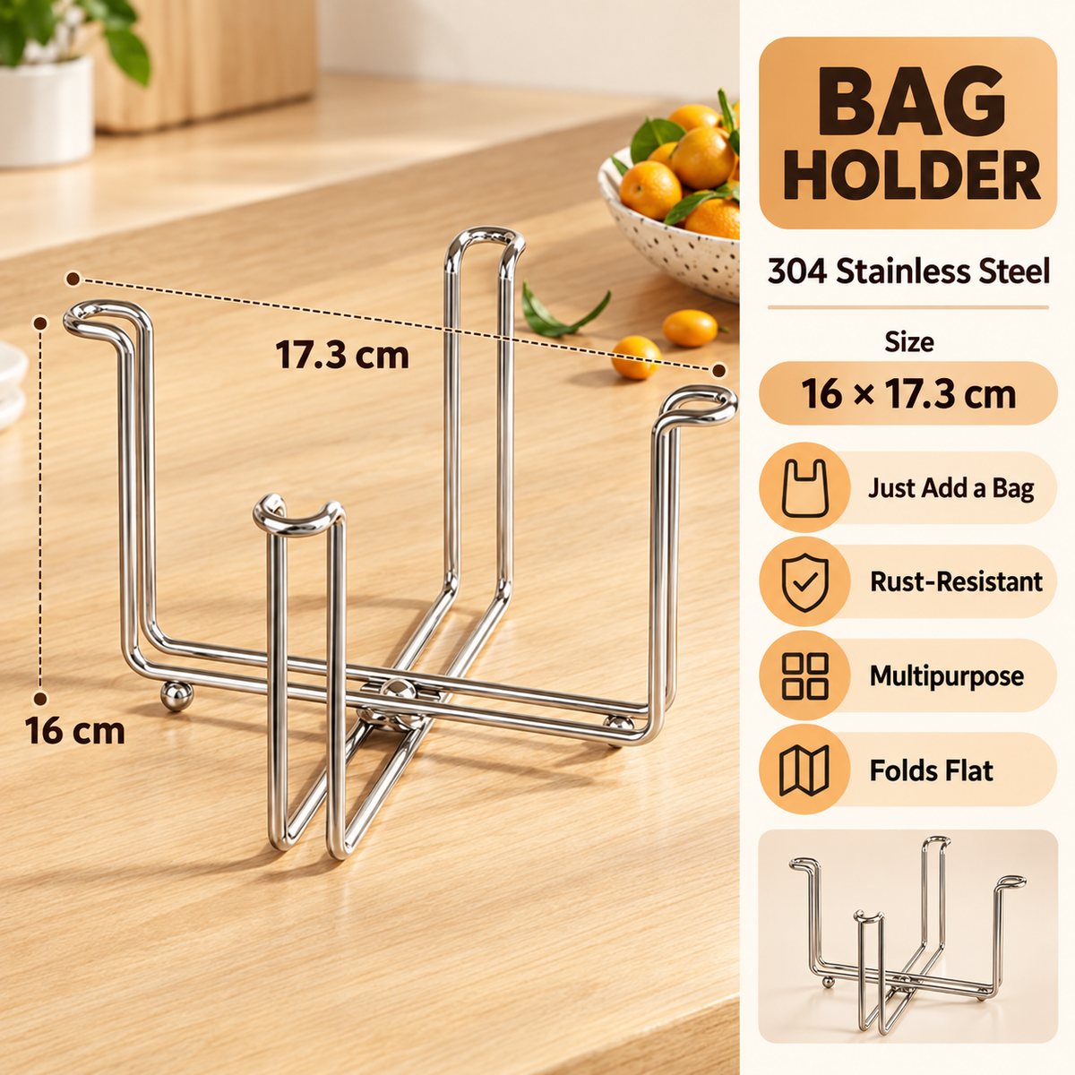 2-in-1 Foldable Kitchen Bag Holder & Cup Drying Stand