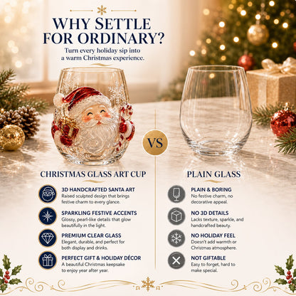 🎄 LAST DAY 49% OFF – ✨ Magical Christmas 3D Glass Cup | Raised Festive Artwork, Sparkling Details & Holiday Gift Drinkware 🎅💎