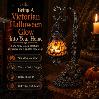 💥🏆 Gothic Pumpkin Lantern Stand | Warm Orange LED Glow, Victorian Skull Details & Haunted Shelf Decor 🕯️