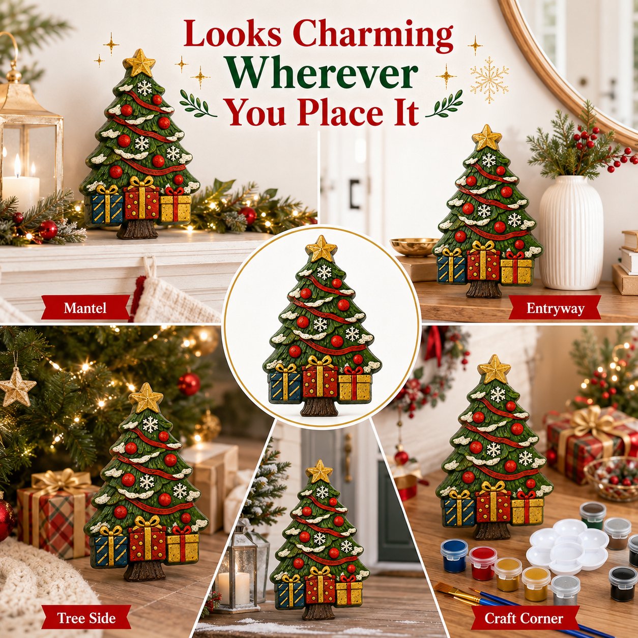 🎉🎄 DIY Christmas Tree Mold & Paint Craft Kit | Reusable 3D Mold with 8 Acrylic Paints, 2 Brushes & Festive Detail Guide 🎨✨