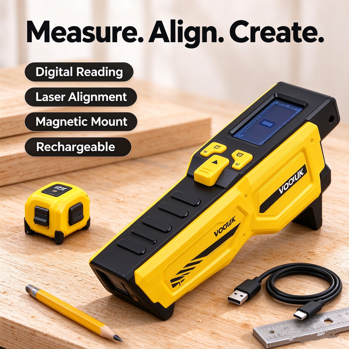 📏⚡ Digital Laser Tape Measure with LCD Display | 3-in-1 DIY Measuring & Alignment Tool 🛠️