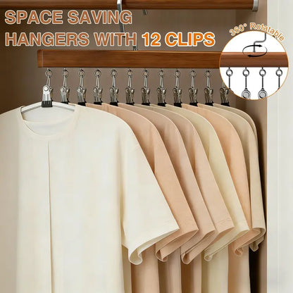 2 Pack Closet Organizer with 12 Clips, Space Saving Hangers for Clothes
