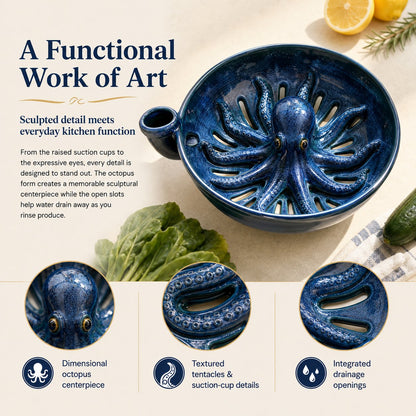 🐙🌊Bold Indigo Octopus Berry Colander