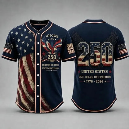 Men's USA 250th Anniversary Baseball Jersey Patriotic American Flag Eagle Button Down Shirt 1776-2026