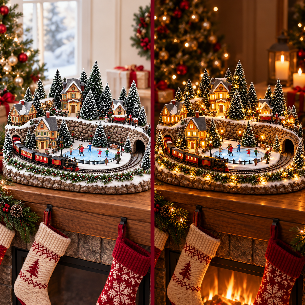 🛤️ Animated Holiday Train & Ice Rink Scene