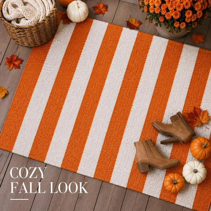 🎃🍂 Fall Porch Magic — Orange & Cream Striped Rug