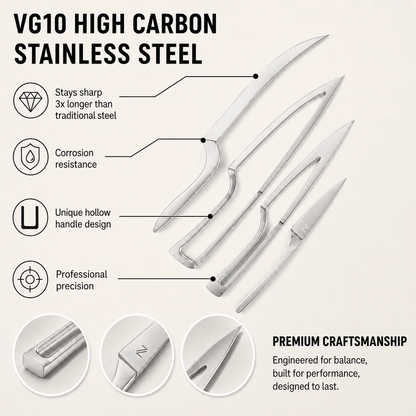 4-Piece Magnetic Kitchen Knife Set | VG10 Japanese Steel & Space-Saving Nesting Design
