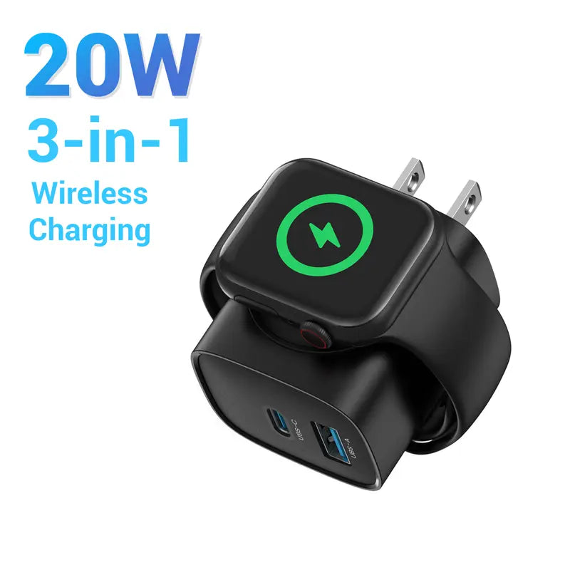 🔋 3-in-1 Magnetic Apple Watch Charger | Fast USB-C Wall Charger