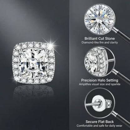 Halo Stud Earrings 4-Pack(Buy 1 get 1 free) - Gold & Silver Round/Square Styles
