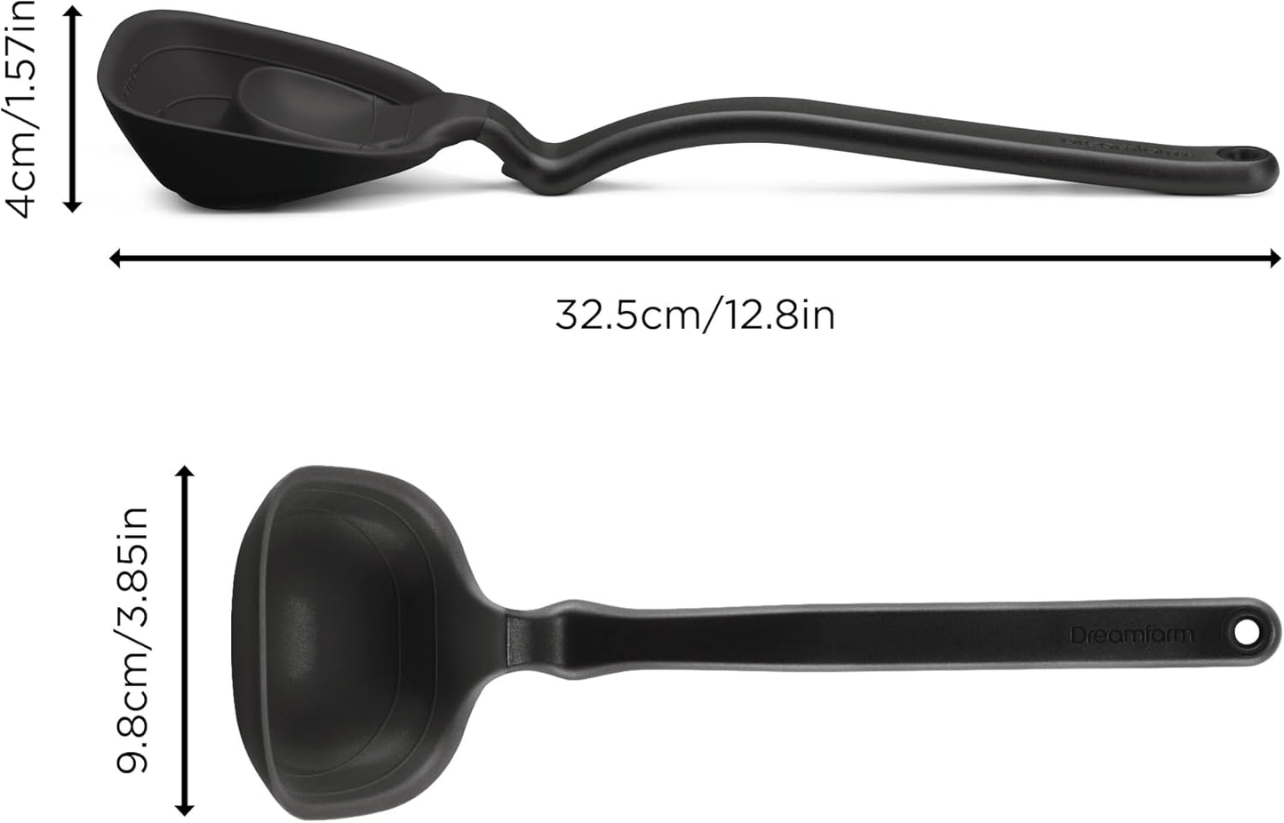 Dreamfarm Fladle Fold-Flat, Space-Saving Serving & Cooking Ladle Measures up to 1/2 Cup with Silicone Scraping Squeegee-Tip - 12"