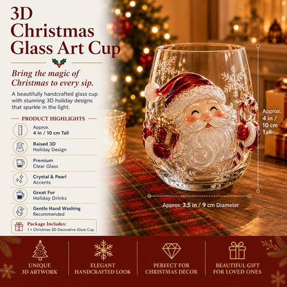 🎄 LAST DAY 49% OFF – ✨ Magical Christmas 3D Glass Cup | Raised Festive Artwork, Sparkling Details & Holiday Gift Drinkware 🎅💎