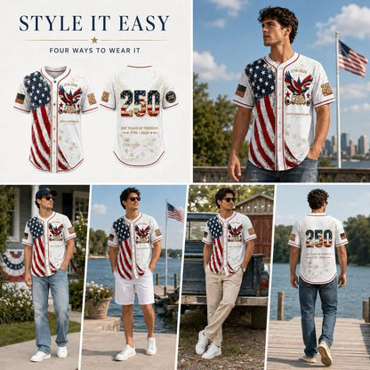 Men's USA 250th Anniversary Baseball Jersey Patriotic American Flag Eagle Button Down Shirt 1776-2026