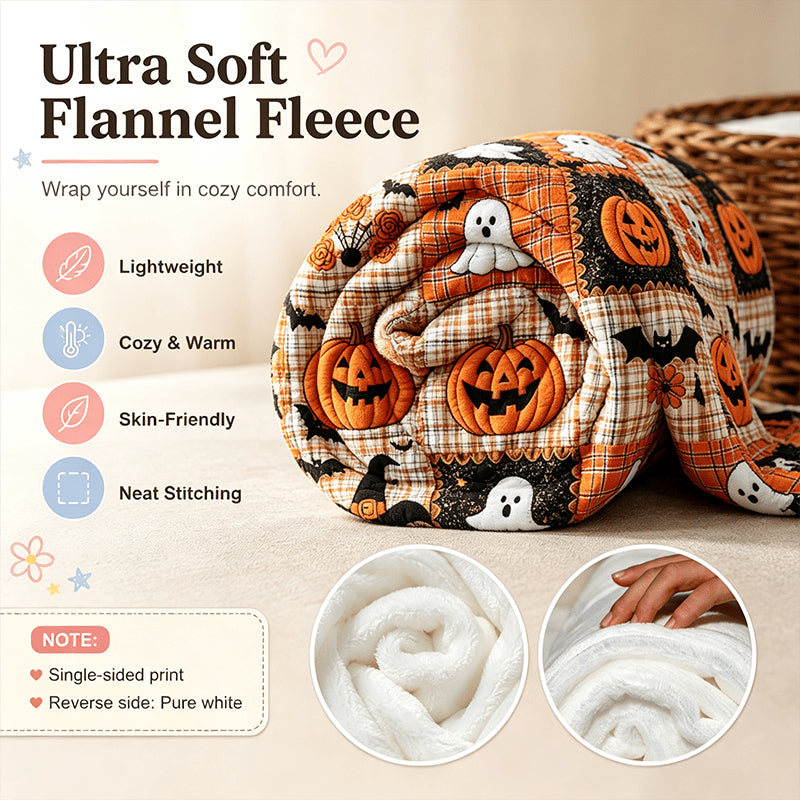 🎃 Halloween Pumpkin & Bat Flannel Blanket – Soft Cozy Throw for Sofa & Bed ✨🦇