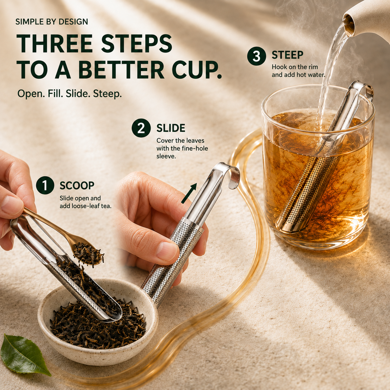 304 Stainless Steel Slide-Open Loose Leaf Tea Infuser – Easy Steeping & Cleanup 🍵