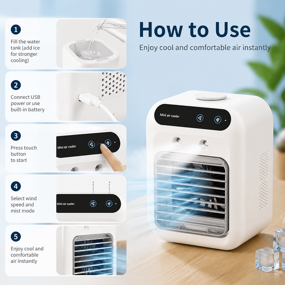 ❄️ Portable Mini Air Conditioner with Humidifier — 20°C Cooling 🔥