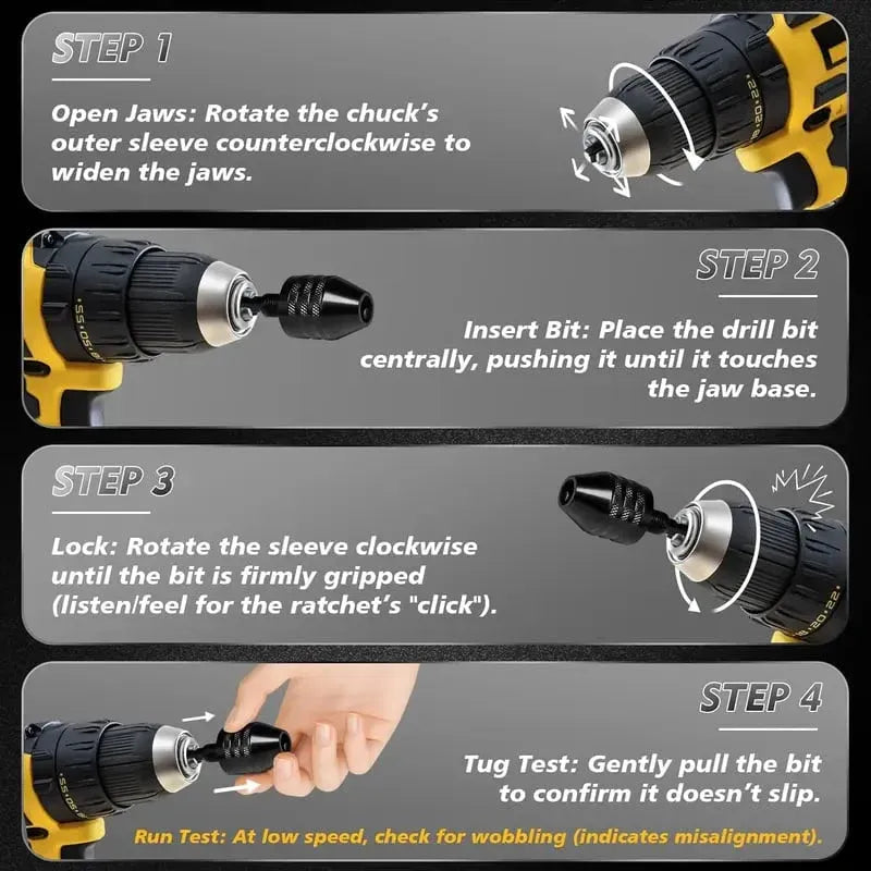 🔧2-Piece Keyless Drill Chuck Adapter Set – 1/4′′ Hex Quick Change (0.3-8mm) for Impact Drivers & Power Tools