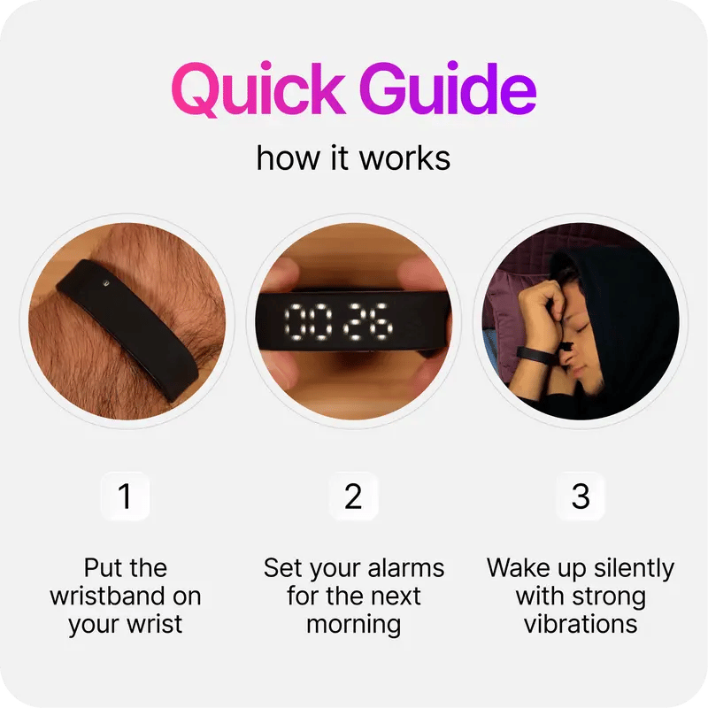 ⌚ Onyx Silent Vibration Alarm Clock – Wrist-Worn Wearable Wake-Up Device for Heavy Sleepers, Partner-Friendly Quiet Alarm with 2 Intensity Levels, 3 Alarms & 14+ Day Battery