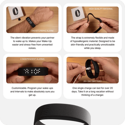 ⌚ Onyx Silent Vibration Alarm Clock – Wrist-Worn Wearable Wake-Up Device for Heavy Sleepers, Partner-Friendly Quiet Alarm with 2 Intensity Levels, 3 Alarms & 14+ Day Battery