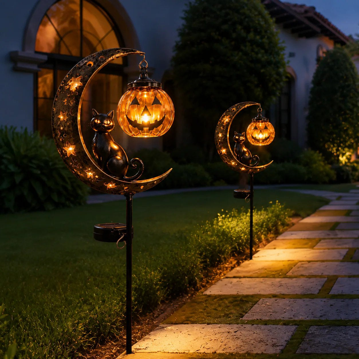 🐈‍⬛ Solar Halloween Garden Stake Light with Black Cat & Pumpkin