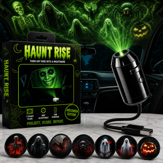 👻🚗Halloween USB Ghost Projector | 7 Spooky Slides & 360° Adjustable Light