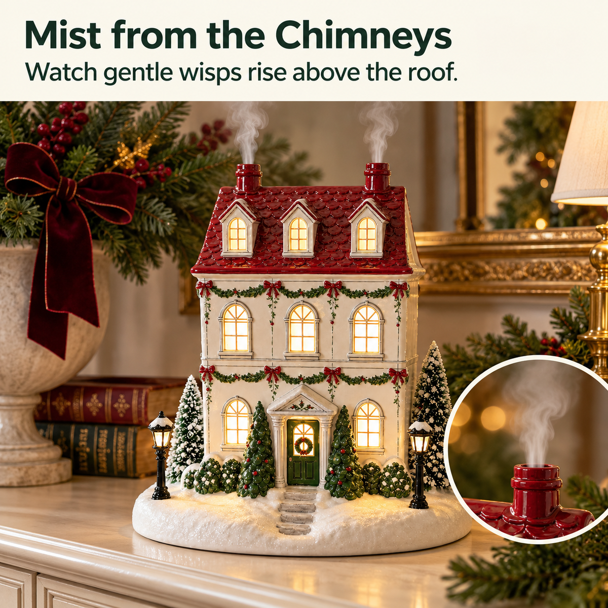 🏠 Christmas House Aroma Diffuser – Gentle Mist & Glowing Windows