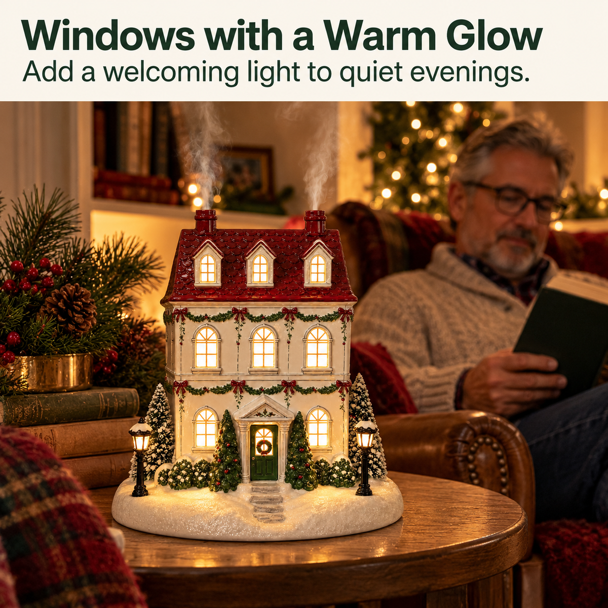 🏠 Christmas House Aroma Diffuser – Gentle Mist & Glowing Windows