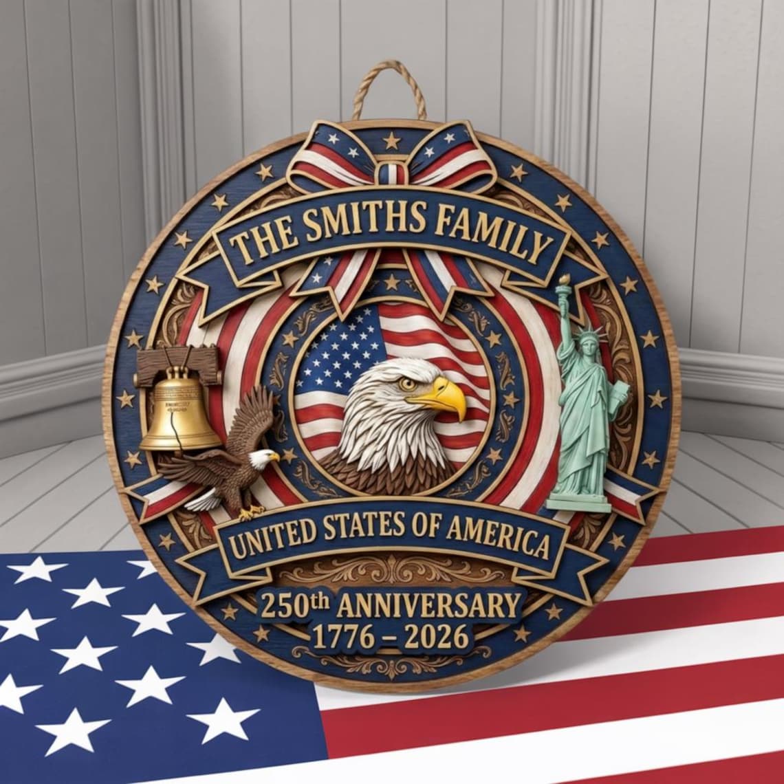🎖️ USA 250th Anniversary Wooden Wall Sign – “A Nation’s Legacy, A Family’s Pride”