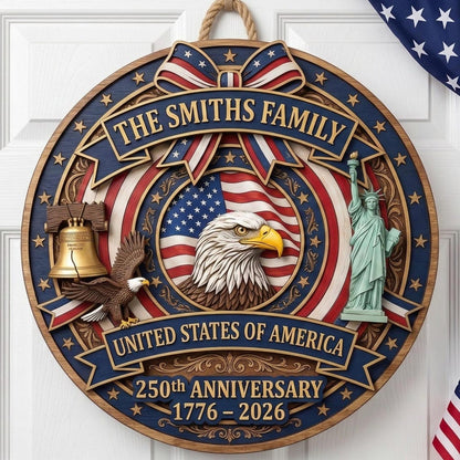 🎖️ USA 250th Anniversary Wooden Wall Sign – “A Nation’s Legacy, A Family’s Pride”