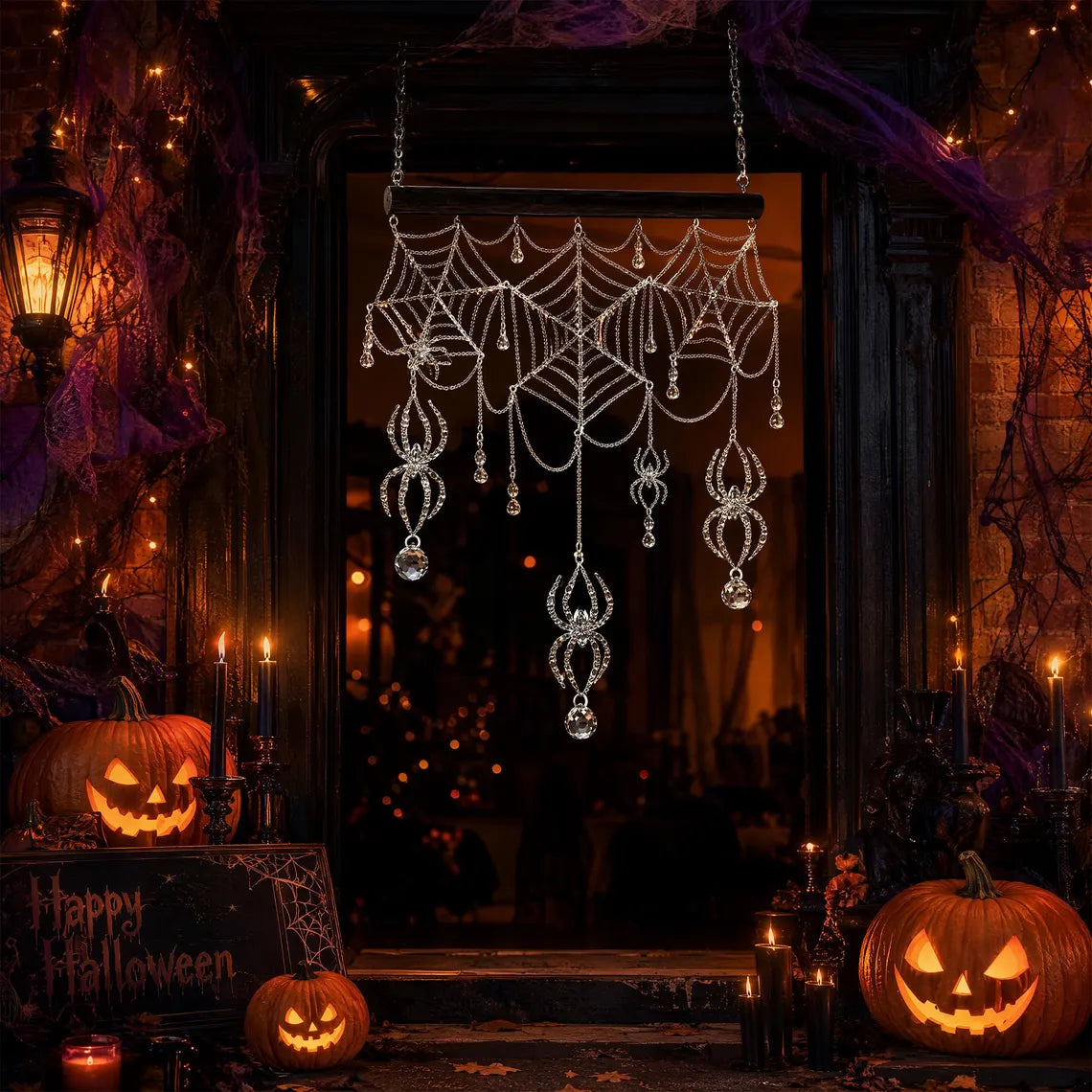Gothic Crystal Spider Web Suncatcher - Handcrafted Witchy Window Prism & Hanging Rainbow Catcher
