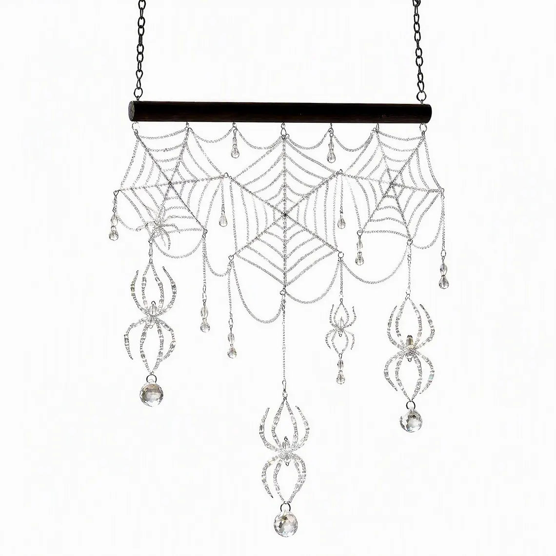 Gothic Crystal Spider Web Suncatcher - Handcrafted Witchy Window Prism & Hanging Rainbow Catcher