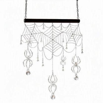 Gothic Crystal Spider Web Suncatcher - Handcrafted Witchy Window Prism & Hanging Rainbow Catcher