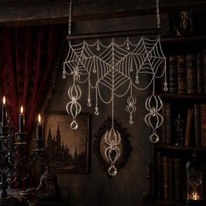Gothic Crystal Spider Web Suncatcher - Handcrafted Witchy Window Prism & Hanging Rainbow Catcher