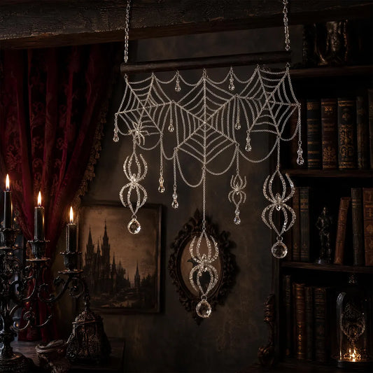 Gothic Crystal Spider Web Suncatcher - Handcrafted Witchy Window Prism & Hanging Rainbow Catcher
