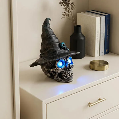 💀 Awaken the Shadows! Gothic Glowing Skull Witch Desktop Ornament 🧙‍♀️