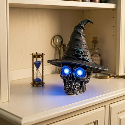 💀 Awaken the Shadows! Gothic Glowing Skull Witch Desktop Ornament 🧙‍♀️