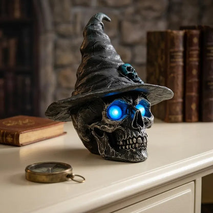 💀 Awaken the Shadows! Gothic Glowing Skull Witch Desktop Ornament 🧙‍♀️