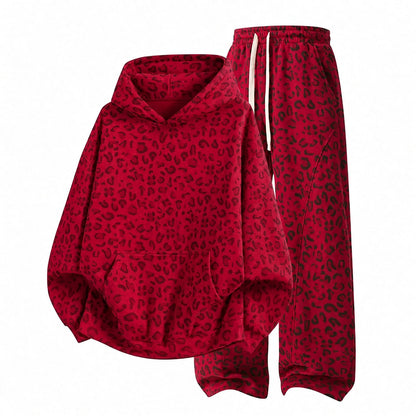Unisex Leopard Print 2-Piece Set – Oversized Hoodie & Wide-Leg Pants 🐆🔥