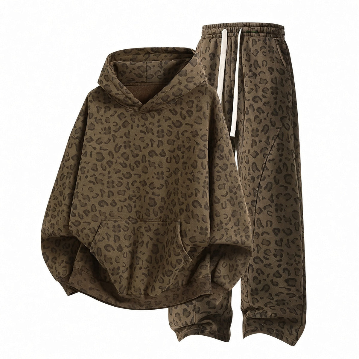 Unisex Leopard Print 2-Piece Set – Oversized Hoodie & Wide-Leg Pants 🐆🔥