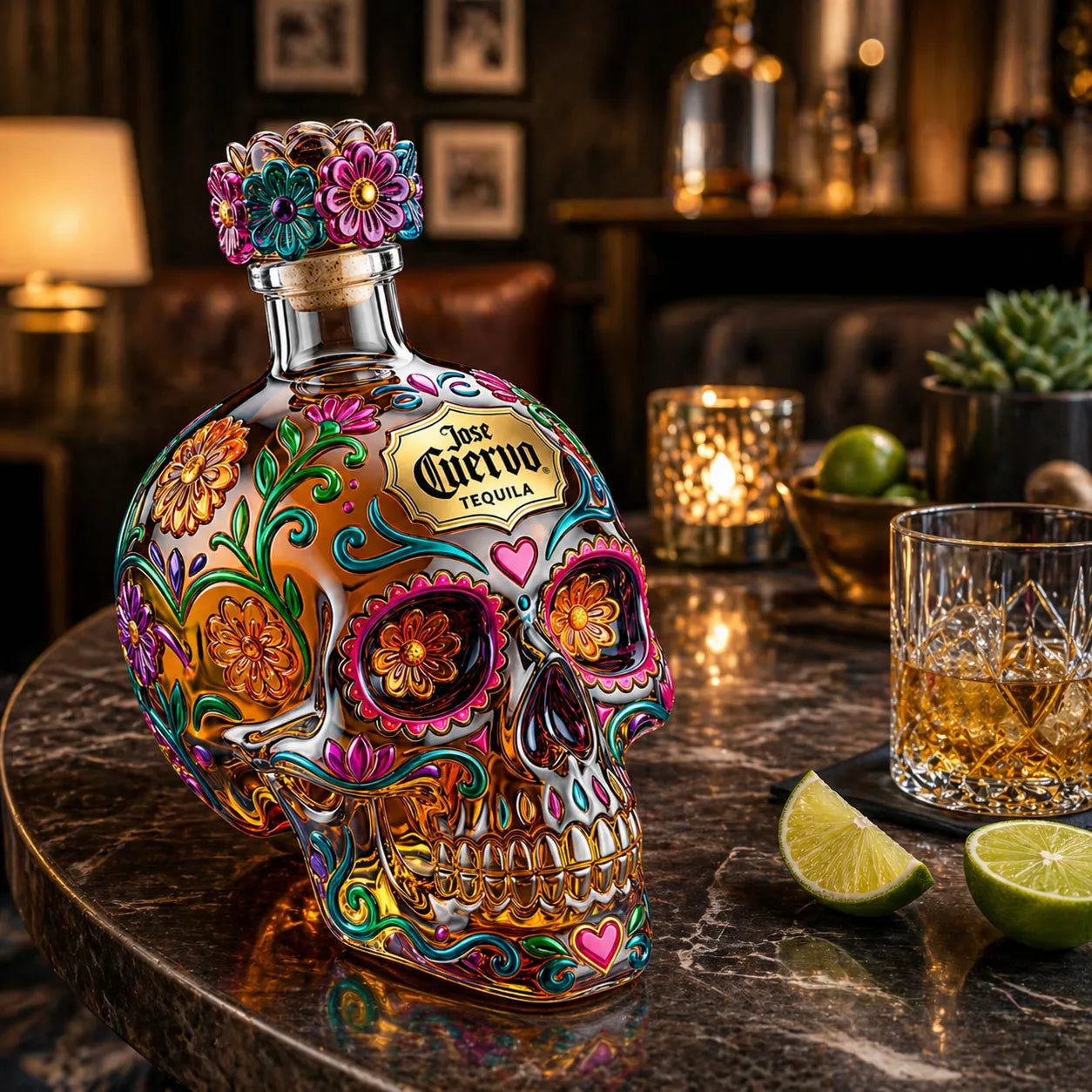 💀 Day of the Dead Inspired Skull Tequila Bottle