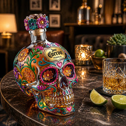 💀 Day of the Dead Inspired Skull Tequila Bottle