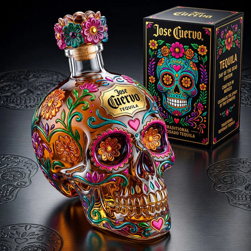 💀 Day of the Dead Inspired Skull Tequila Bottle