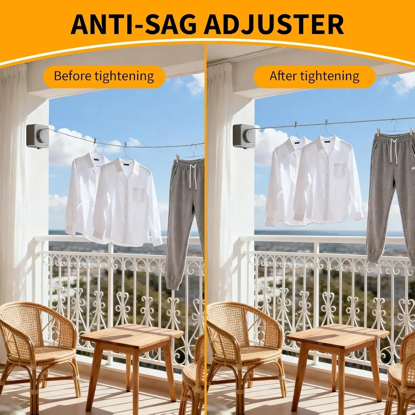 🧺 Retractable Stainless Steel Clothesline – Dry More, Save Space