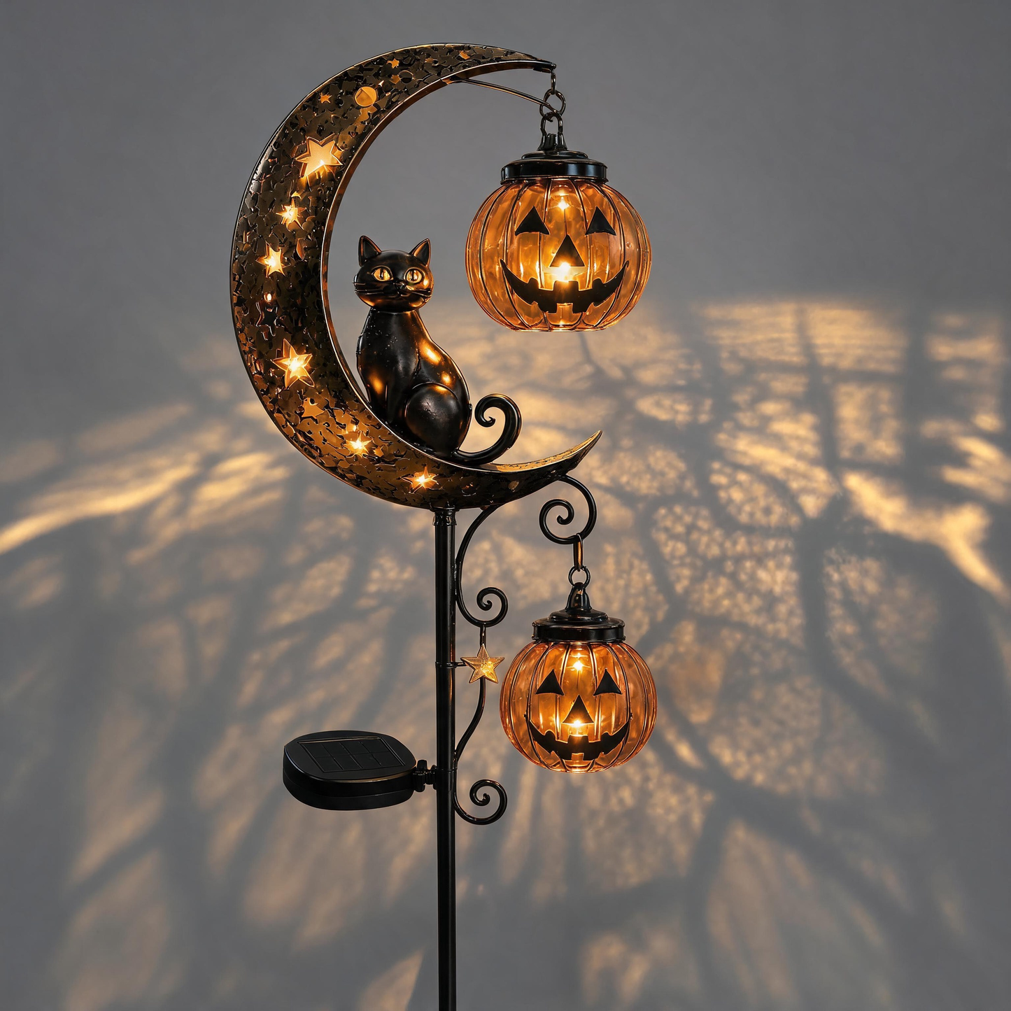 🐈‍⬛ Solar Halloween Garden Stake Light with Black Cat & Pumpkin