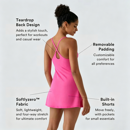 👗 Summer Must-Have! Plush Backless Active Dress (Easy Peezy Edition) | Buttery Soft 2-in-1 Workout Dress with Built-in Shorts & Pockets ✨
