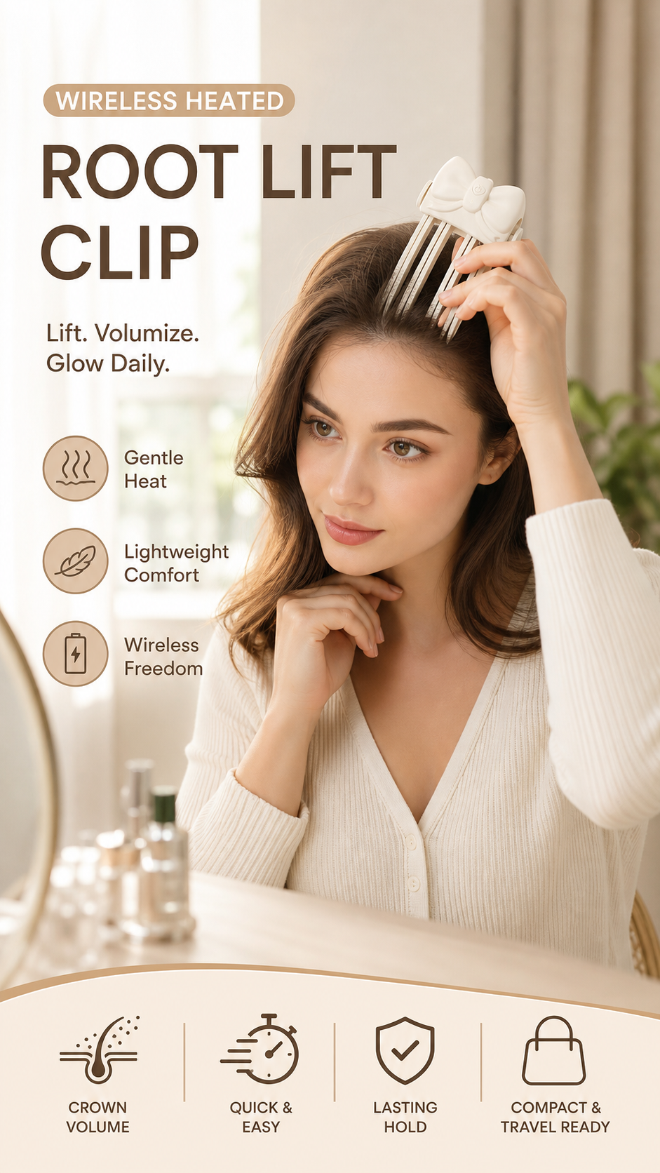 ⏰Wireless Heated Volumizing Root Lift Clip - Salon Crown Volume Styling Tool for Fine Flat Hair