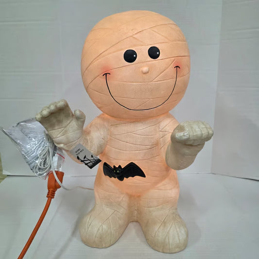 Vintage Light-Up Smiley Mummy Blow Mold Halloween Decoration