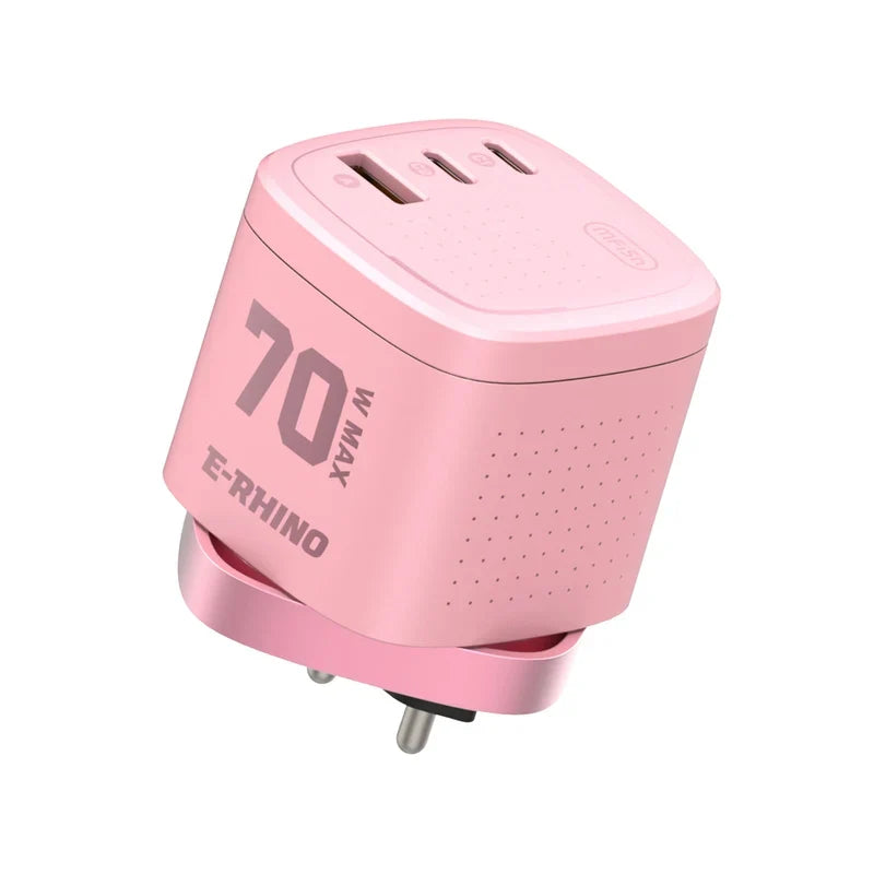 Global Travel Charger (70W, 3-Port, GaN, Integrated Rotary Plug)